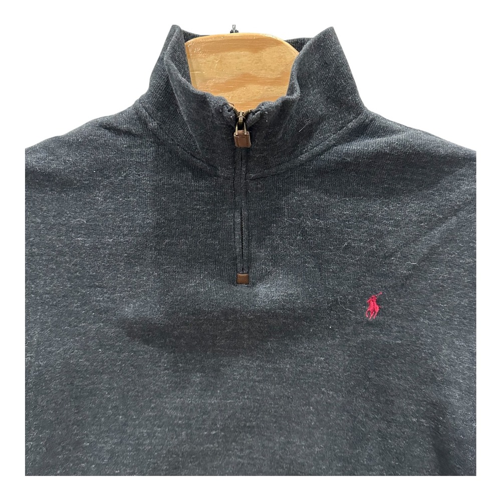 Polo Ralph Lauren Mens XL Quarter Zip Pullover Charcoal Gray Cotton Sweater